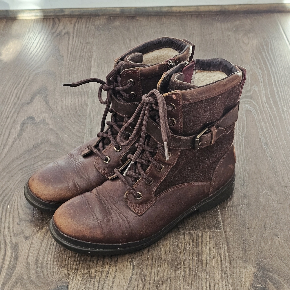 Ugg Kesey Snow Boots Wool Lined Cognac Brown Leather Sz 7